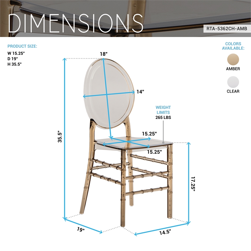 Pemberly Row Stackable Ghost Style Amber Acrylic Event Chairs - Set of 2