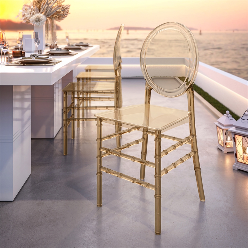 Pemberly Row Stackable Ghost Style Amber Acrylic Event Chairs - Set of 2