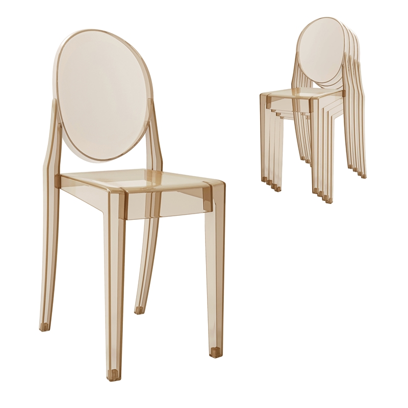 Pemberly Row Stackable Amber Acrylic Ghost Event Chairs - Set of 4