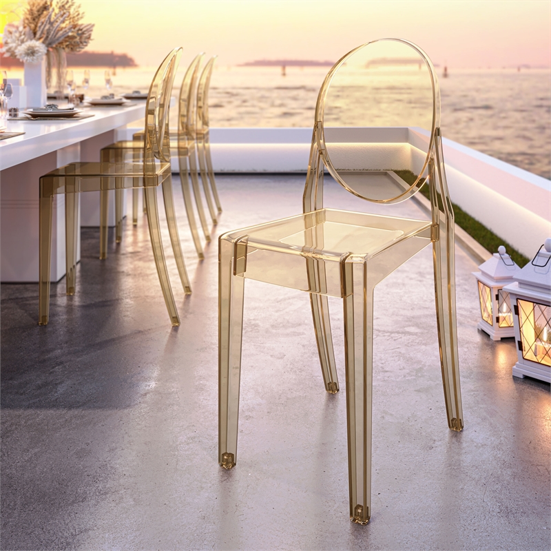 Pemberly Row Stackable Amber Acrylic Ghost Event Chairs - Set of 4