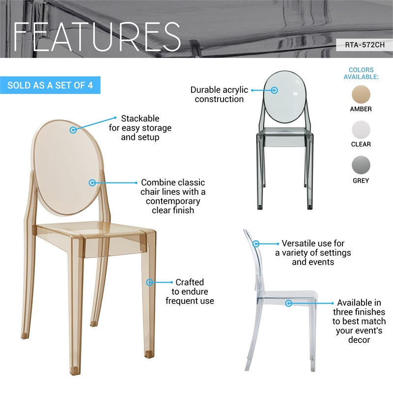 Pemberly Row Stackable Dark Grey Acrylic Ghost Event Chairs - Set of 4