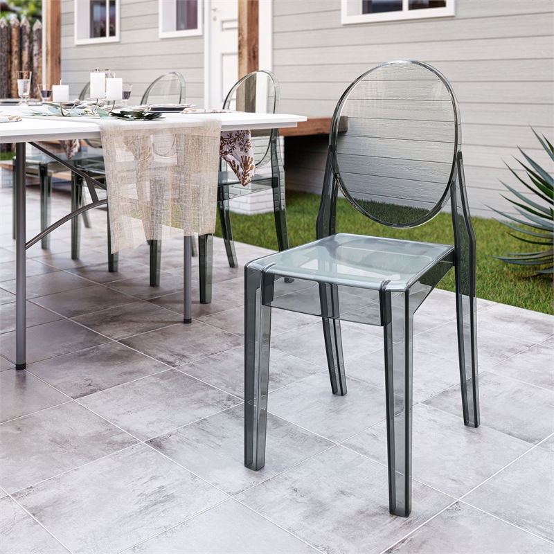 Pemberly Row Stackable Dark Grey Acrylic Ghost Event Chairs - Set of 4
