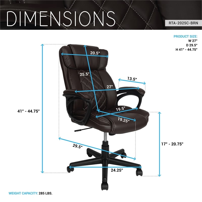 Pemberly Row High-Back Ergonomic Office Chair - Brown Faux Leather