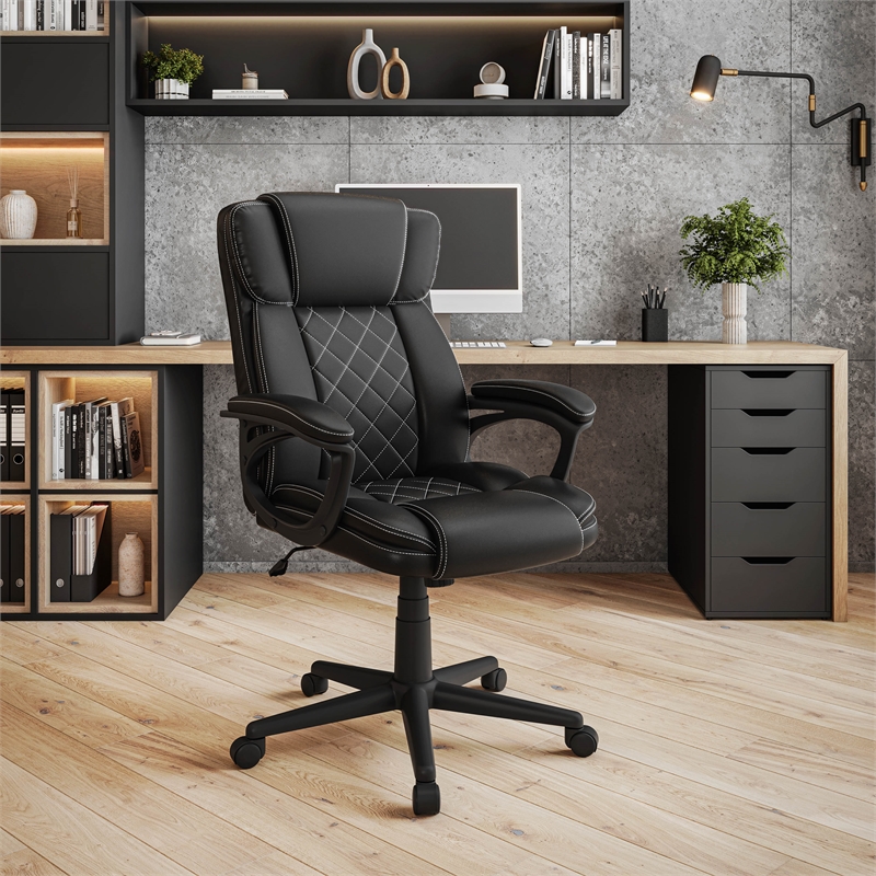 Pemberly Row High-Back Ergonomic Office Chair - Black Faux Leather