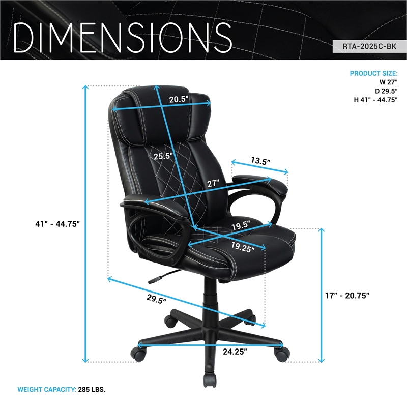 Pemberly Row High-Back Ergonomic Office Chair - Black Faux Leather