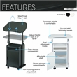 Pemberly Row White Rolling Laptop Cart - Adjustable Height Desk with Storage