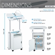 Pemberly Row White Rolling Laptop Cart - Adjustable Height Desk with Storage