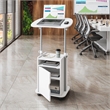 Pemberly Row White Rolling Laptop Cart - Adjustable Height Desk with Storage