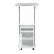 Pemberly Row White Rolling Laptop Cart - Adjustable Height Desk with Storage