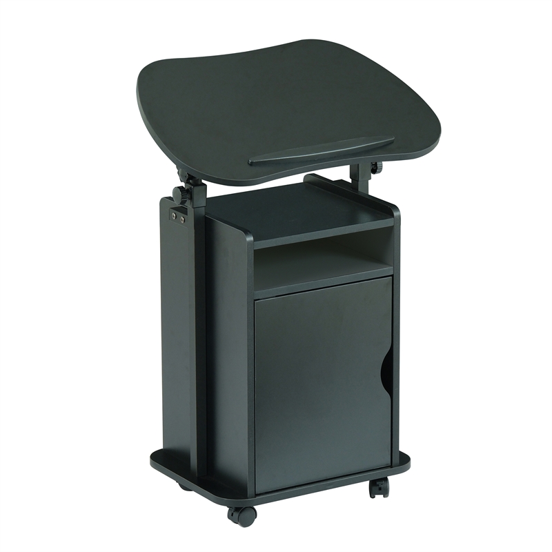 Pemberly Row Black Rolling Laptop Cart - Adjustable Height Desk with Storage