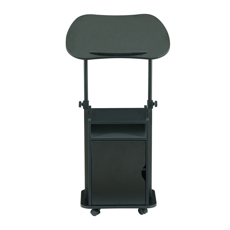 Pemberly Row Black Rolling Laptop Cart - Adjustable Height Desk with Storage