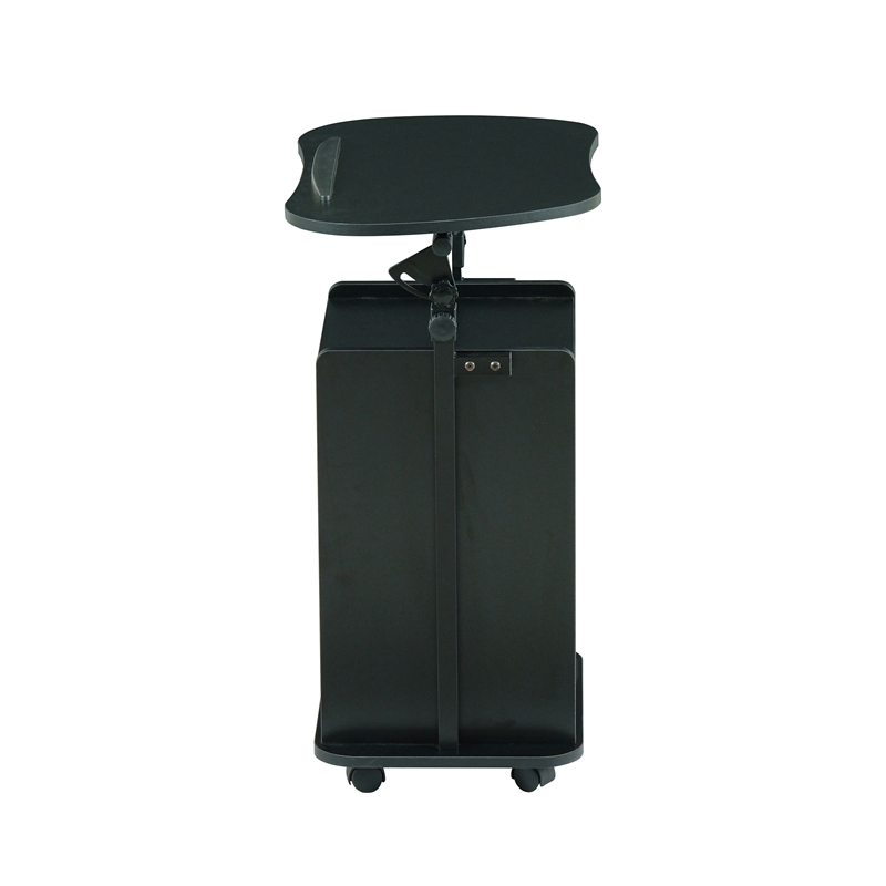 Pemberly Row Black Rolling Laptop Cart - Adjustable Height Desk with Storage