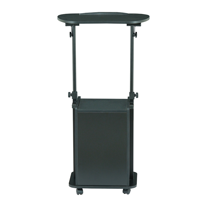 Pemberly Row Black Rolling Laptop Cart - Adjustable Height Desk with Storage