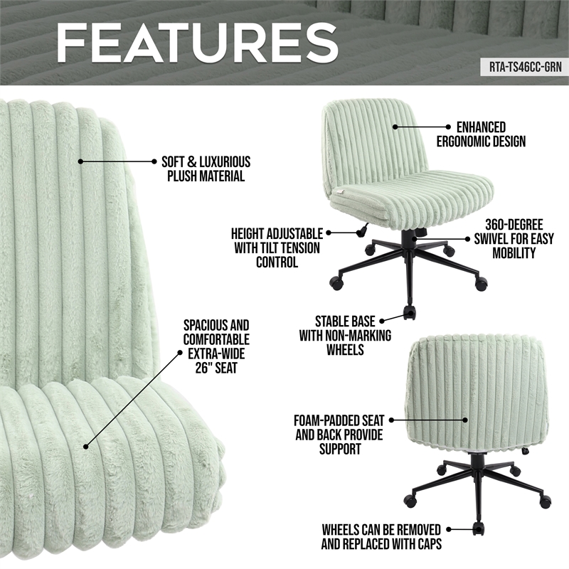 Pemberly Row Soft & Luxurious Plush Material Green Criss Cross Chair