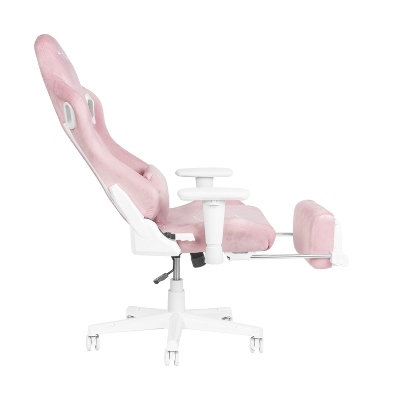 Pemberly Row Contemporary Velvet Gaming Chair with Footrest in Pink