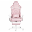 Pemberly Row Contemporary Velvet Gaming Chair with Footrest in Pink