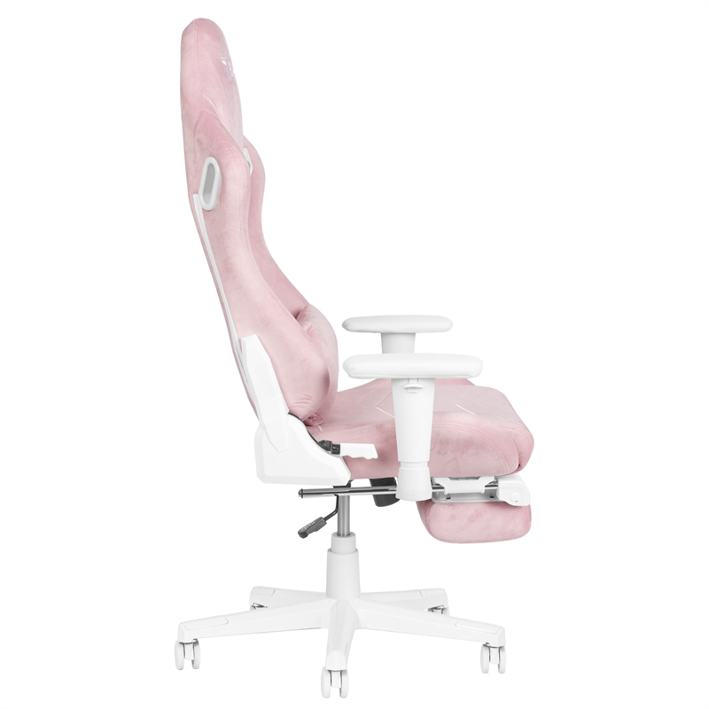 Pemberly Row Contemporary Velvet Gaming Chair with Footrest in Pink