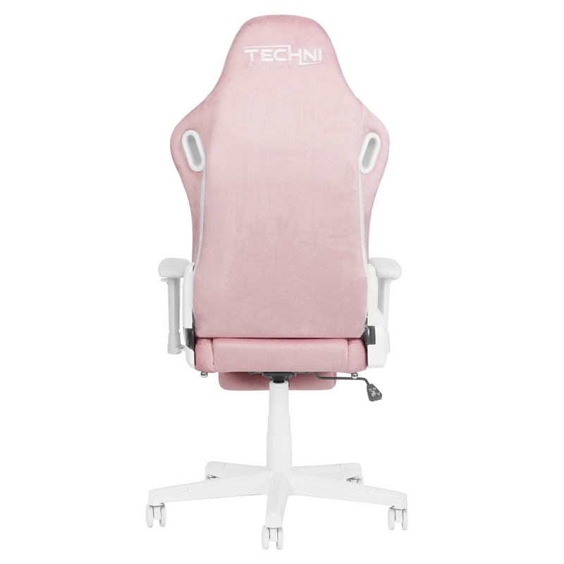Pemberly Row Contemporary Velvet Gaming Chair with Footrest in Pink