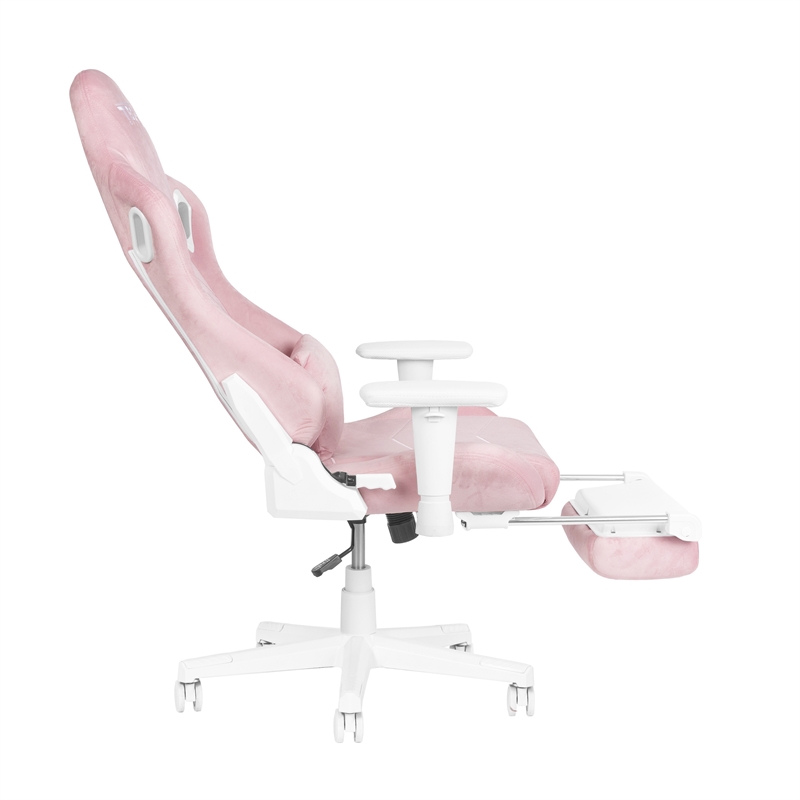 Pemberly Row Contemporary Velvet Gaming Chair with Footrest in Pink