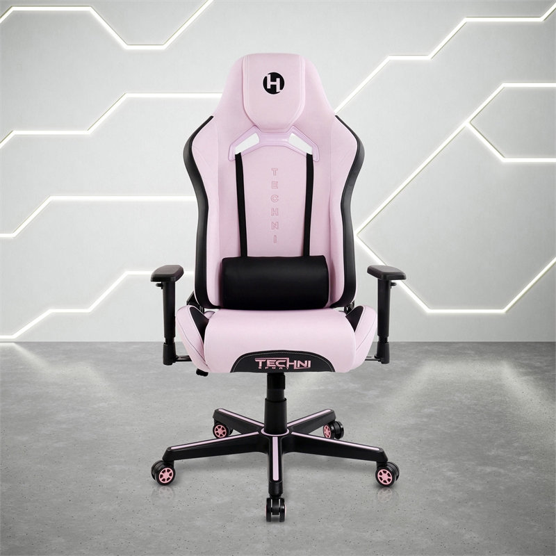 Pemberly Row Contemporary Pink Height Adjustable Gaming Chair