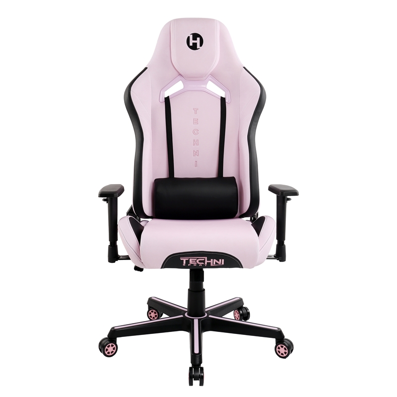 Pemberly Row Contemporary Pink Height Adjustable Gaming Chair