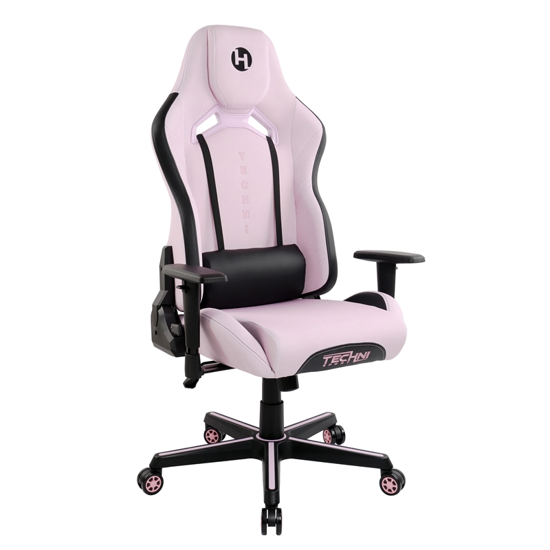 Pemberly Row Contemporary Pink Height Adjustable Gaming Chair
