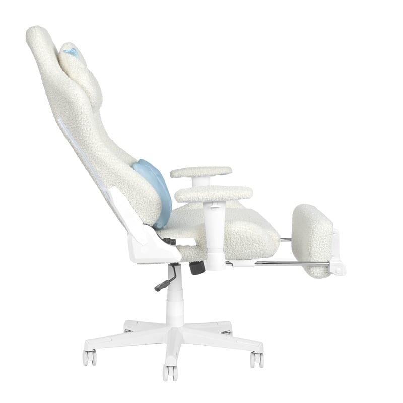 Pemberly Row Contemporary White Fuzzy Bunny Gaming Chair with Footrest