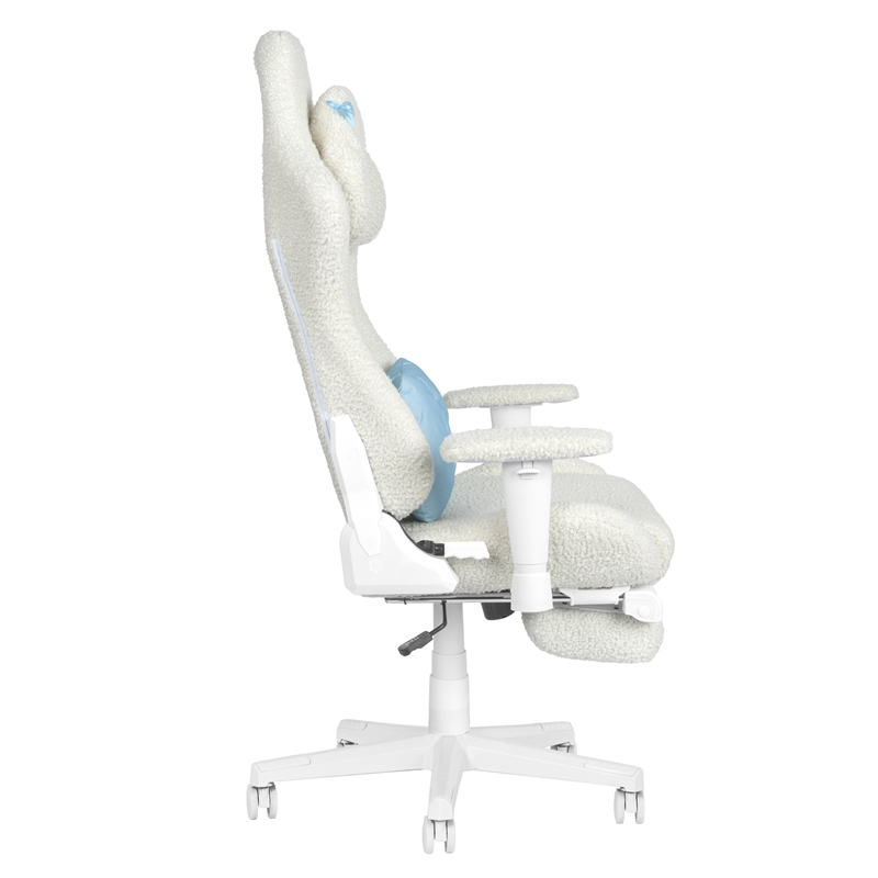 Pemberly Row Contemporary White Fuzzy Bunny Gaming Chair with Footrest