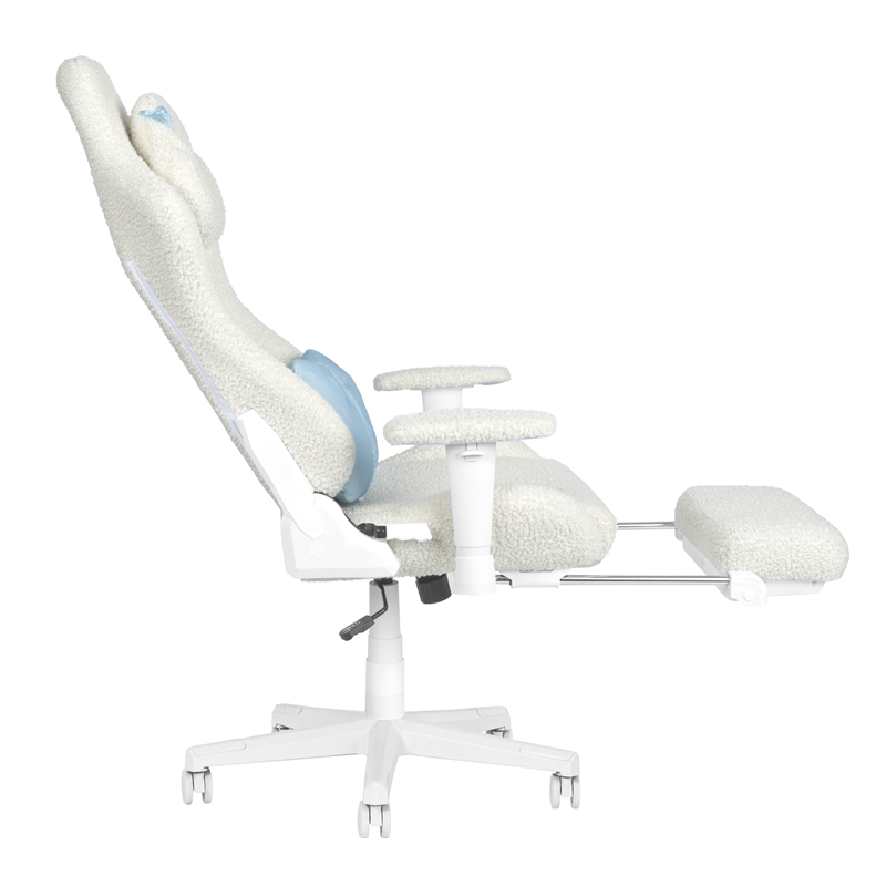 Pemberly Row Contemporary White Fuzzy Bunny Gaming Chair with Footrest