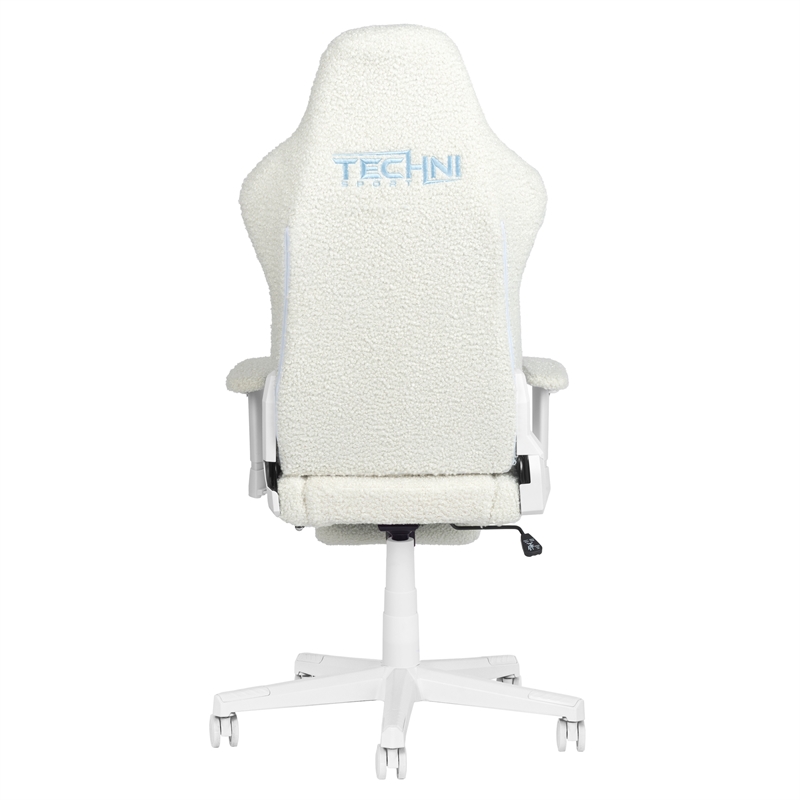 Pemberly Row Contemporary White Fuzzy Bunny Gaming Chair with Footrest