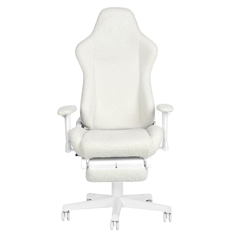 Pemberly Row Contemporary White Fuzzy Bunny Gaming Chair with Footrest