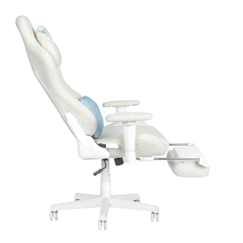 Pemberly Row Contemporary White Fuzzy Bunny Gaming Chair with Footrest