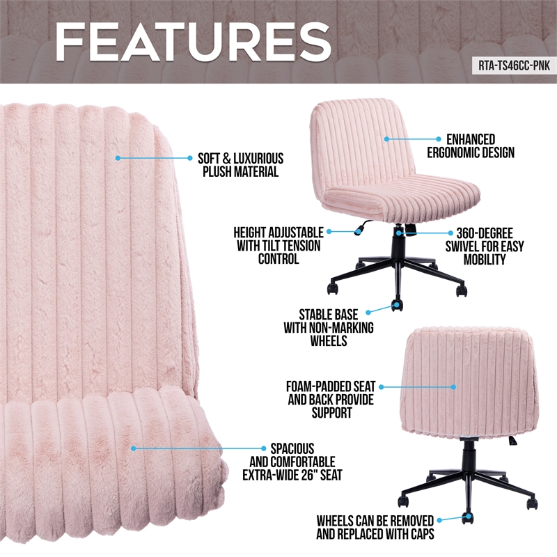 Pemberly Row Soft & Luxurious Plush Material Pink Criss Cross Chair