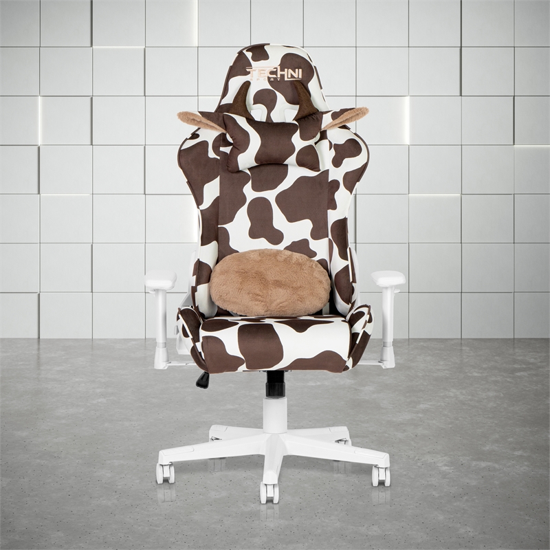 Pemberly Row Contemporary Brown COW Pattern Printed Gaming Chair
