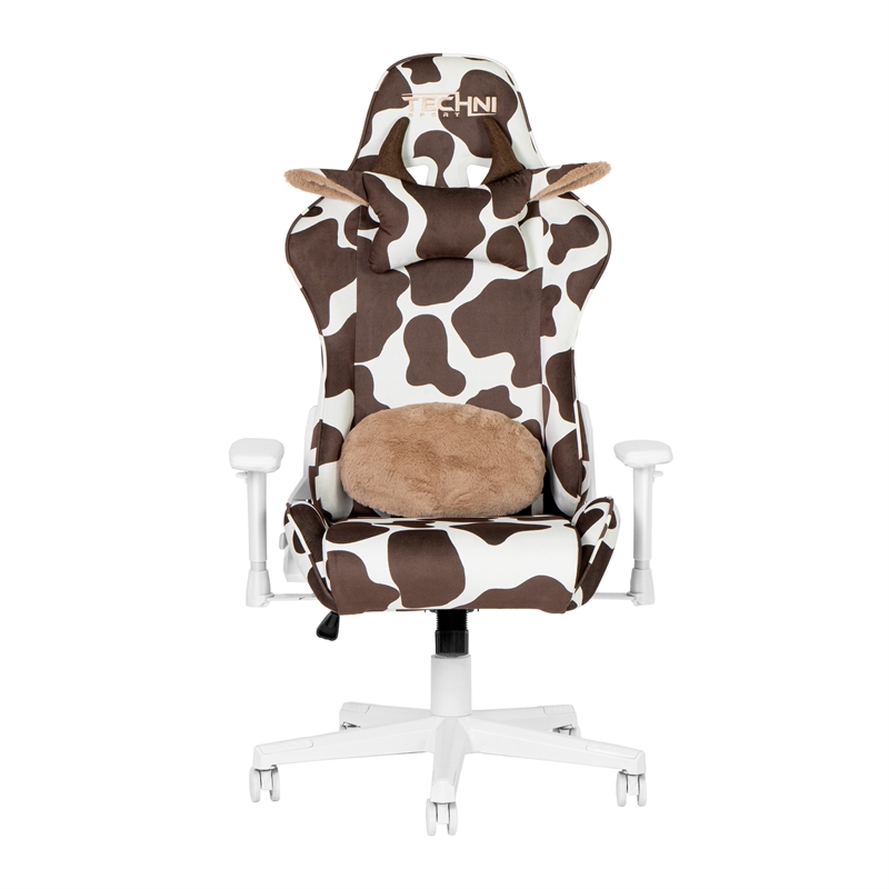 Pemberly Row Contemporary Brown COW Pattern Printed Gaming Chair