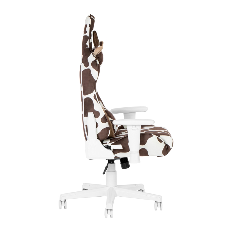 Pemberly Row Contemporary Brown COW Pattern Printed Gaming Chair