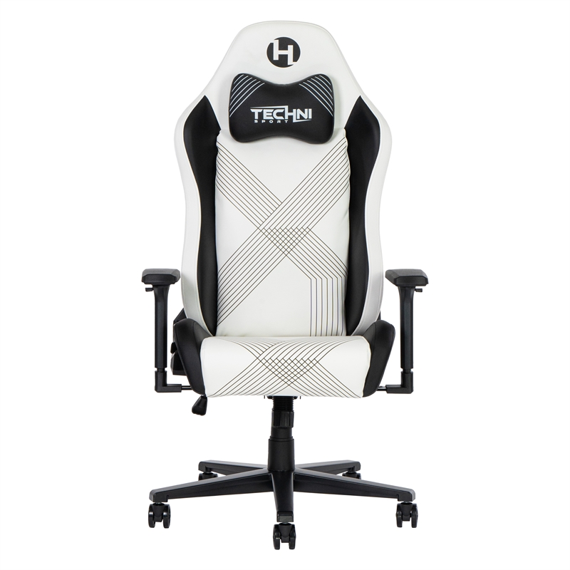 Pemberly Row Contemporary White Gaming Chair with Magnetic Neck Pillow