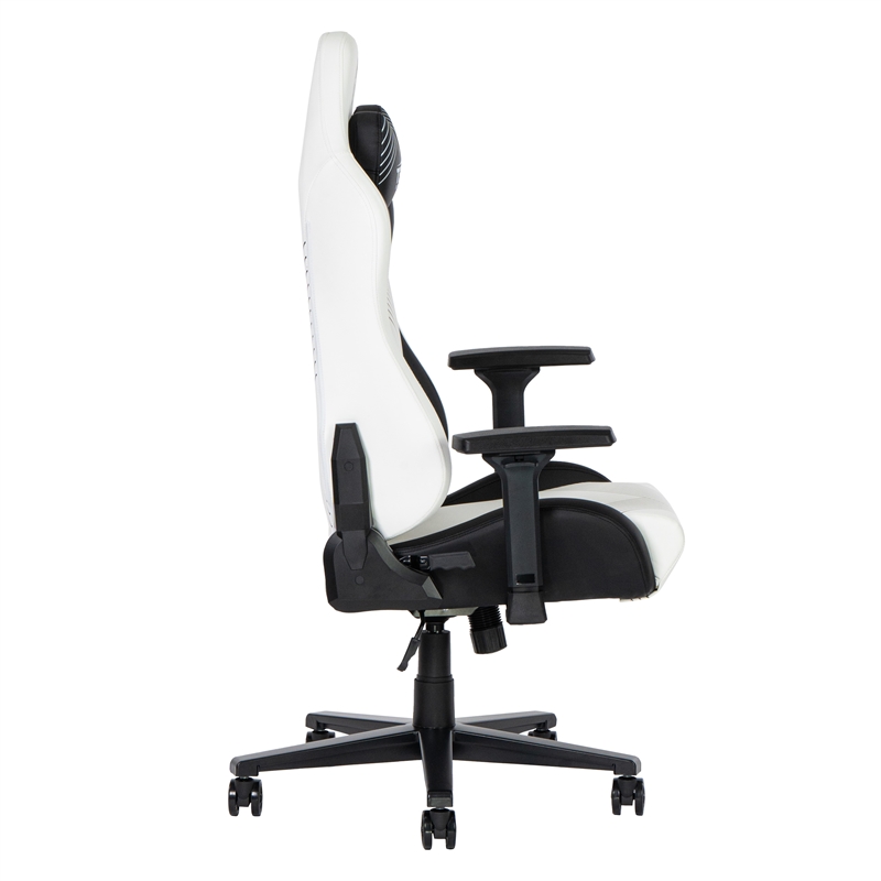 Pemberly Row Contemporary White Gaming Chair with Magnetic Neck Pillow