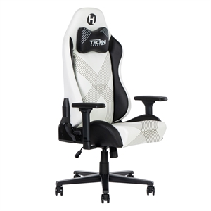 Pemberly Row Contemporary White Gaming Chair with Magnetic Neck Pillow