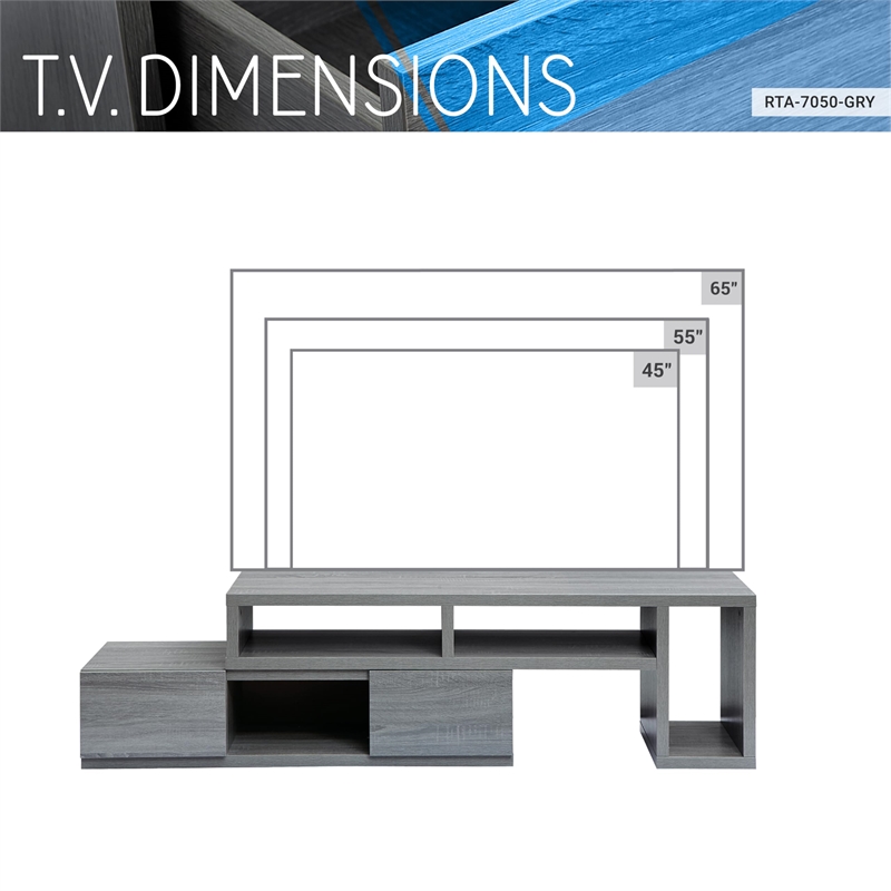Pemberly Row Contemporary Adjustable TV Stand Console for TV's up to 65