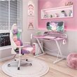 Pemberly Row Carbon Laminated Computer Gaming Desk with Shelves - Pink/White
