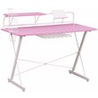 Pemberly Row Carbon Laminated Computer Gaming Desk with Shelves - Pink/White