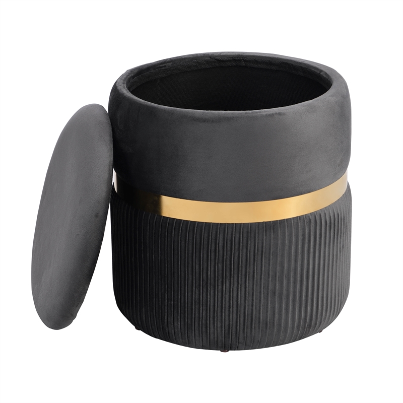 Pemberly Row Modern Fabric Storage Ottoman in Gray/Brushed Gold