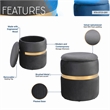 Pemberly Row Modern Fabric Storage Ottoman in Gray/Brushed Gold