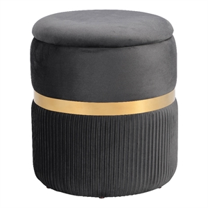 Pemberly Row Modern Fabric Storage Ottoman in Gray/Brushed Gold