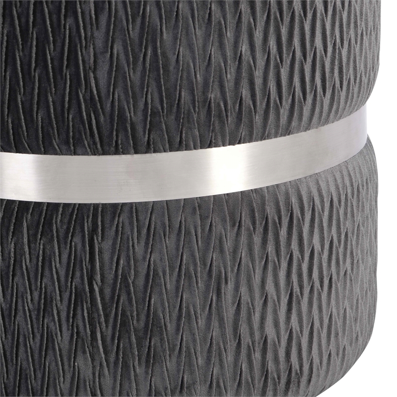 Pemberly Row Modern Fabric Storage Ottoman in Gray/Brushed Silver