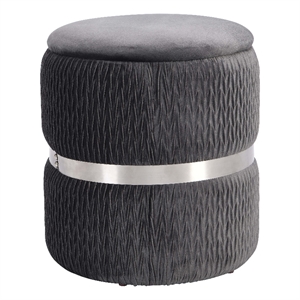 Pemberly Row Modern Fabric Storage Ottoman in Gray/Brushed Silver