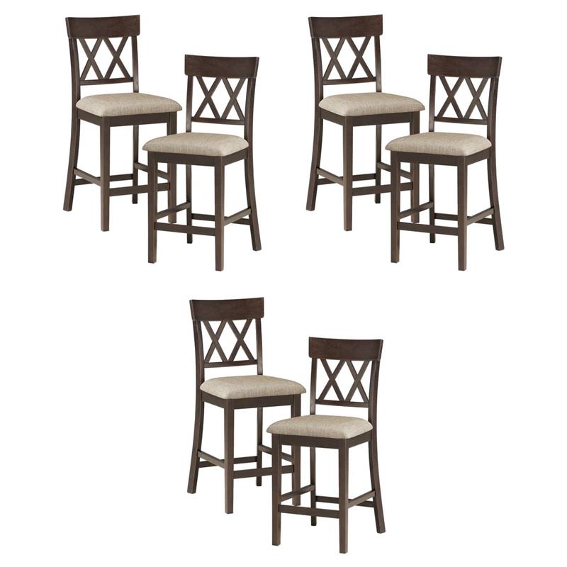 Pemberly Row Counter Height Wood Crossback Dining Chair Set in Brown (Set of 6)