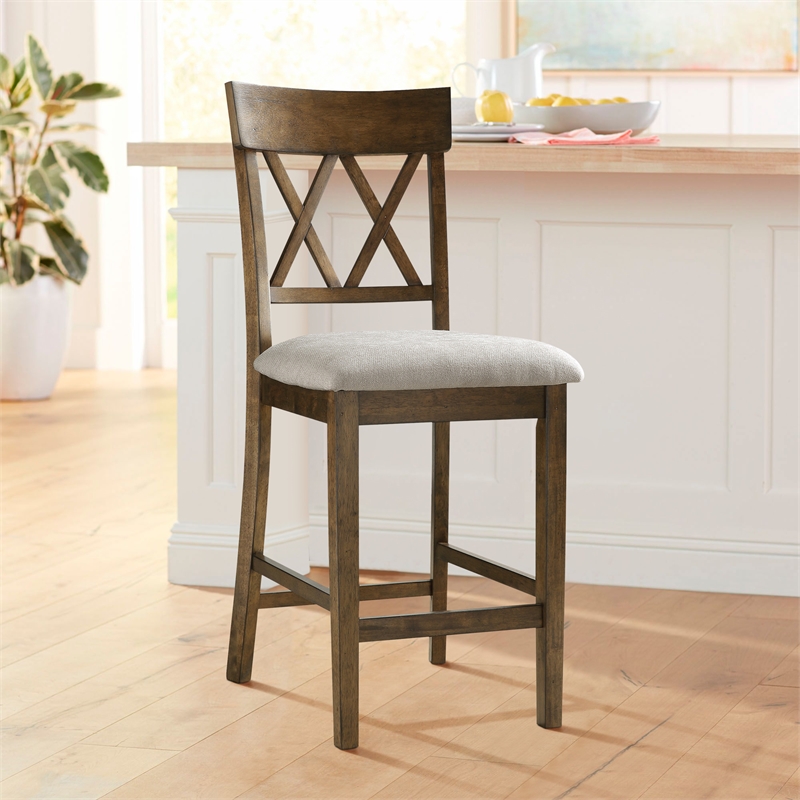 Pemberly Row Counter Height Wood Crossback Dining Chair Set in Oak (Set of 6)