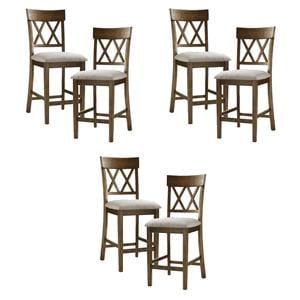 Pemberly Row Counter Height Wood Crossback Dining Chair Set in Oak (Set of 6)